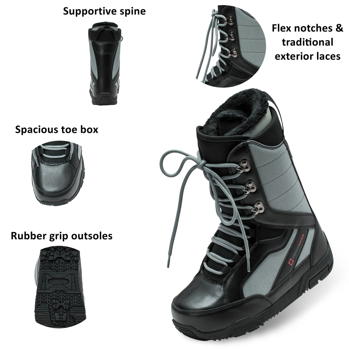 Alpine Swiss Men's Snowboard Boots – Gray