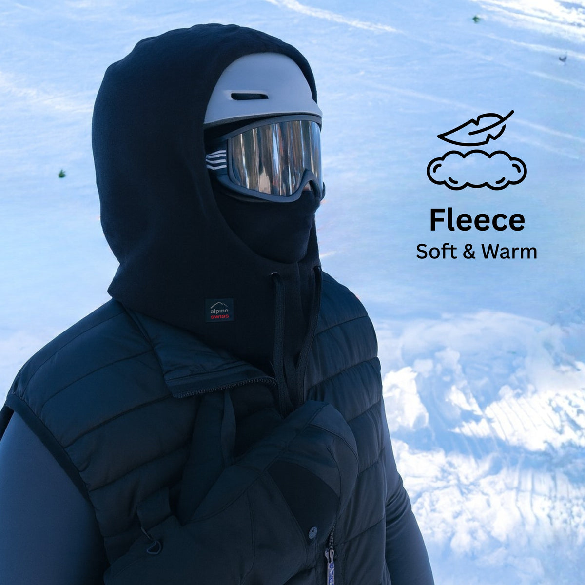 Alpine Swiss Fleece Winter Ski Mask Balaclava Warm Face Head Cover Helmet Hood – Black