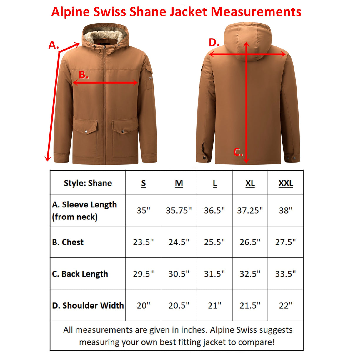 Alpine Swiss Mens Sherpa Lined Parka Hooded Winter Coat Cargo Utility Jacket – Tan