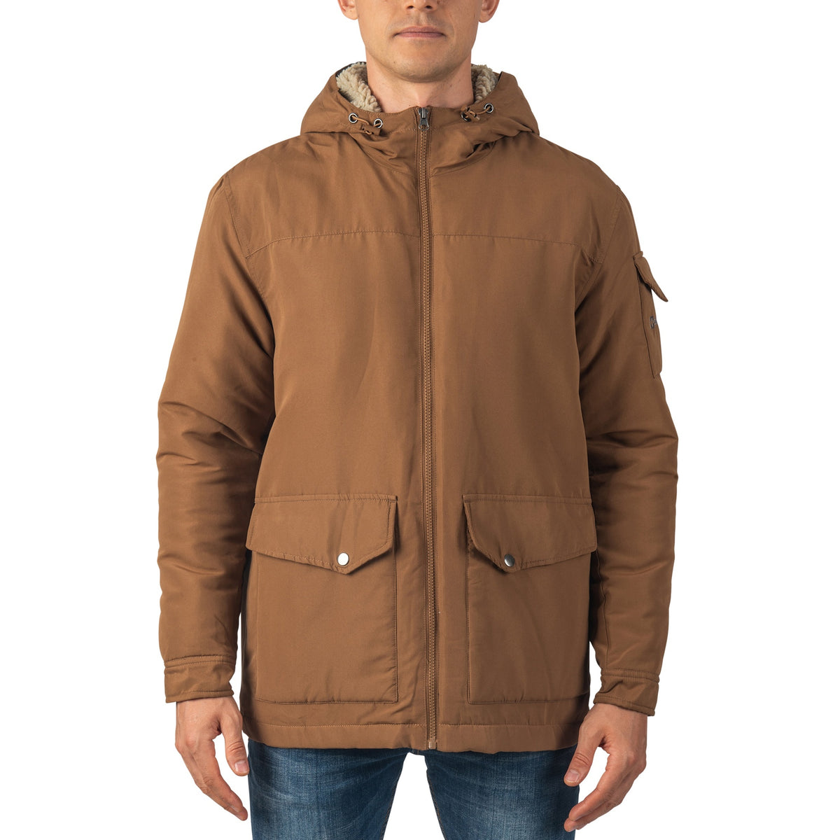 Alpine Swiss Mens Sherpa Lined Parka Hooded Winter Coat Cargo Utility Jacket – Tan