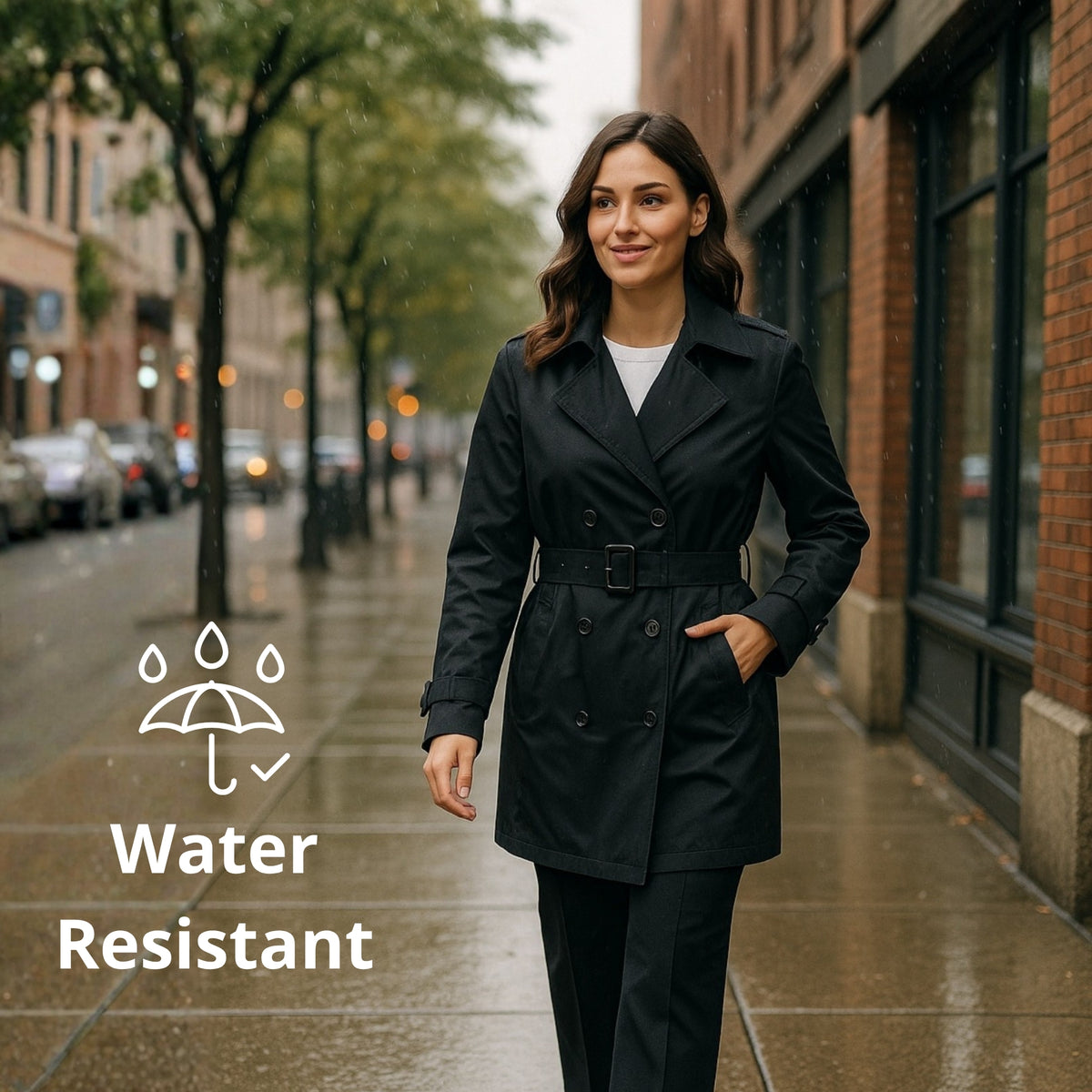 Alpine Swiss Siena Women Rain Jacket Waterproof Trench Coat Lightweight Raincoat – Black