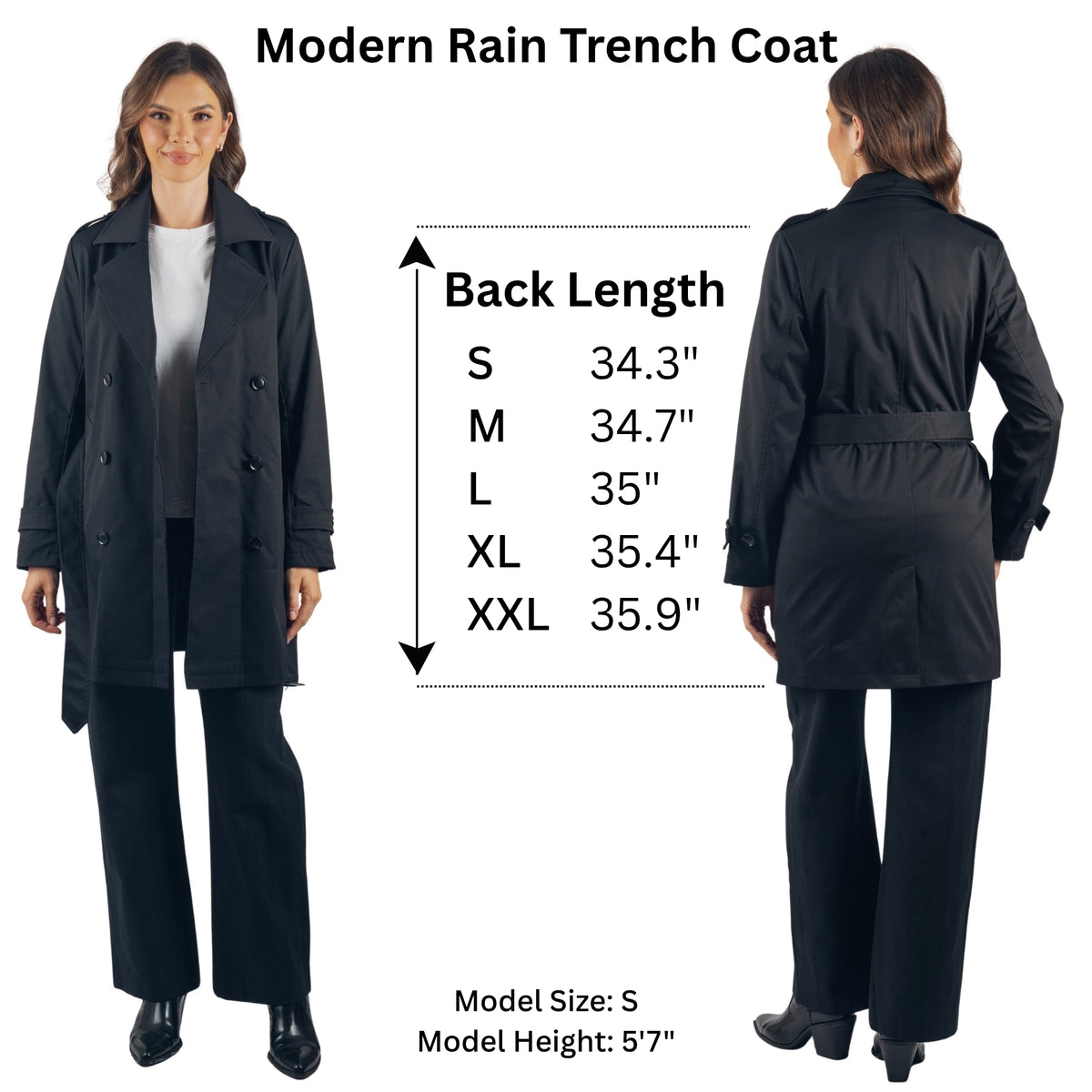 Alpine Swiss Siena Women Rain Jacket Waterproof Trench Coat Lightweight Raincoat – Black