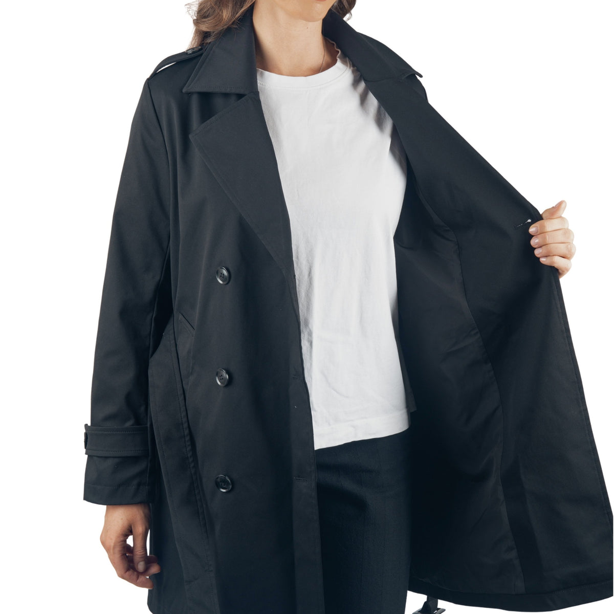 Alpine Swiss Siena Women Rain Jacket Waterproof Trench Coat Lightweight Raincoat – Black