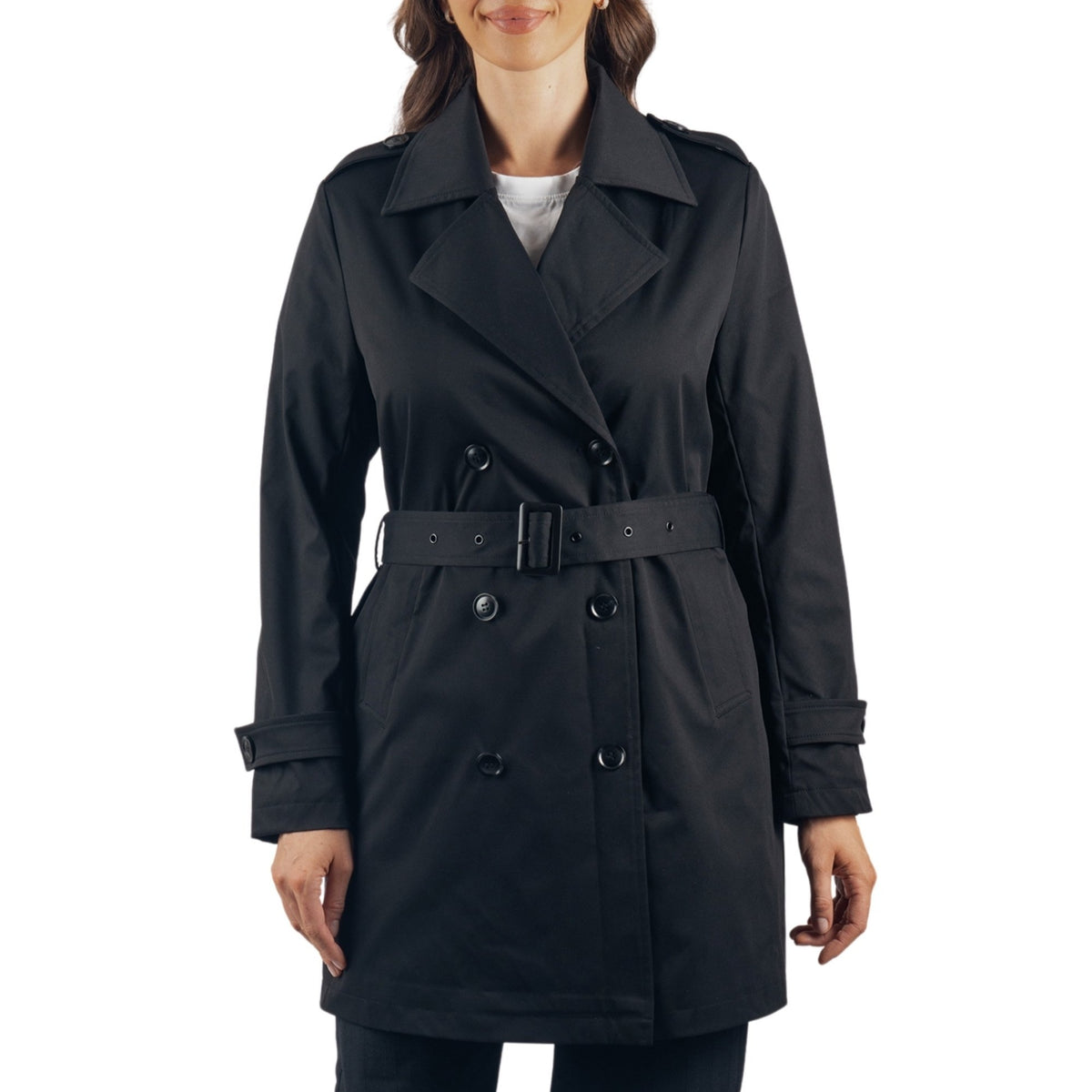 Alpine Swiss Siena Women Rain Jacket Waterproof Trench Coat Lightweight Raincoat – Black