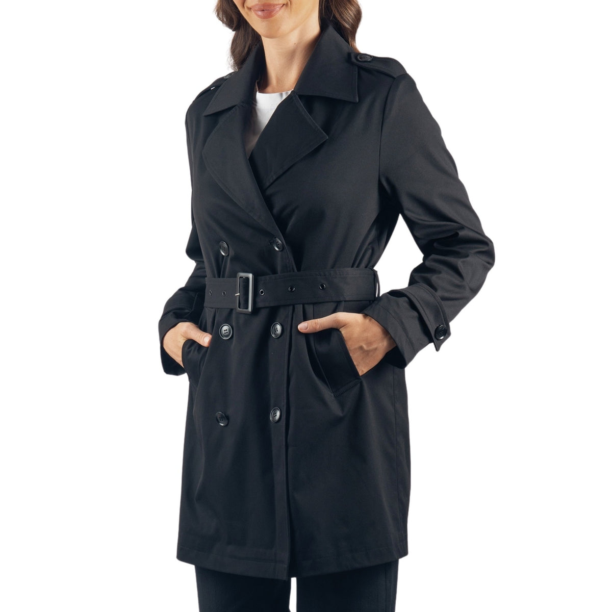 Alpine Swiss Siena Women Rain Jacket Waterproof Trench Coat Lightweight Raincoat – Black
