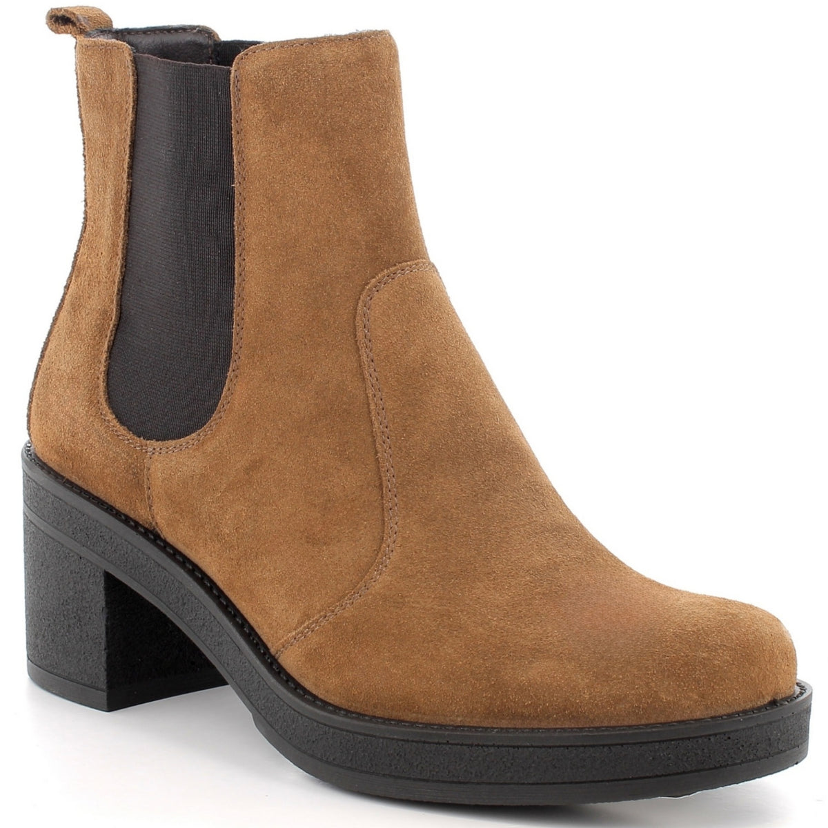 Alpine Swiss Womens Suede Chelsea Boots Made in Italy Block Heel Ankle Booties – Cognac