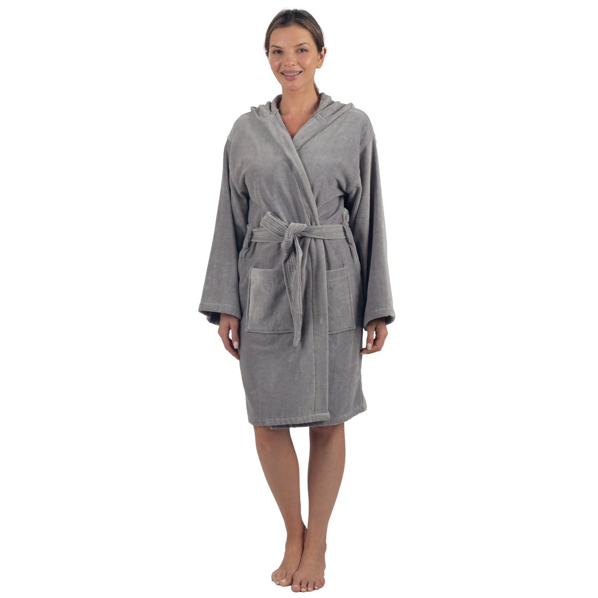 Alpine Swiss Stacy Women Hooded Bathrobe Cotton Terry Cloth Robe for Women Super – Gray
