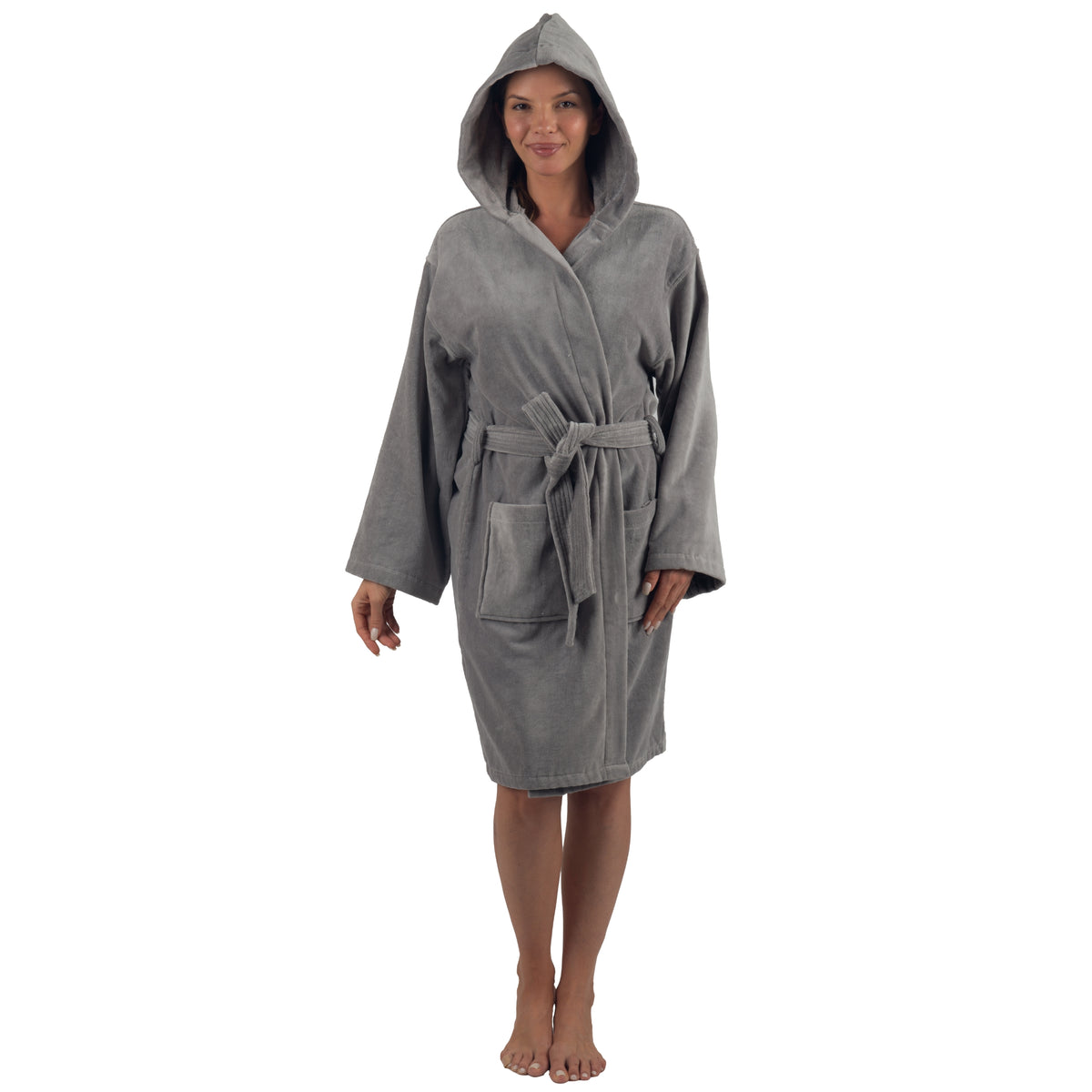 Alpine Swiss Stacy Women Hooded Bathrobe Cotton Terry Cloth Robe for Women Super – Gray