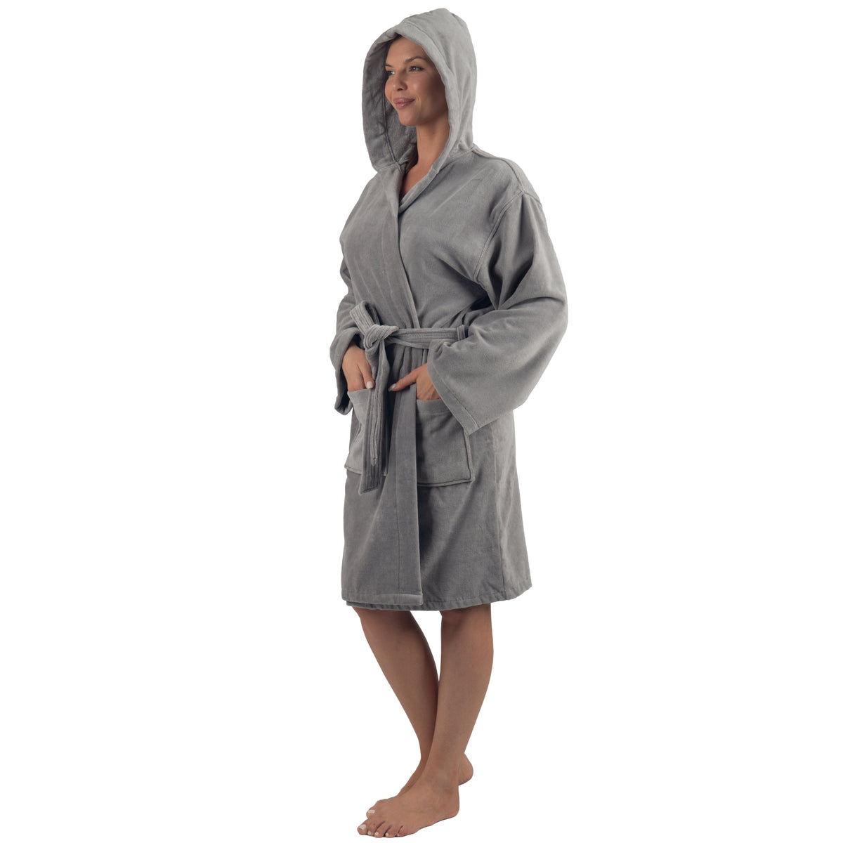 Alpine Swiss Stacy Women Hooded Bathrobe Cotton Terry Cloth Robe for Women Super – Gray