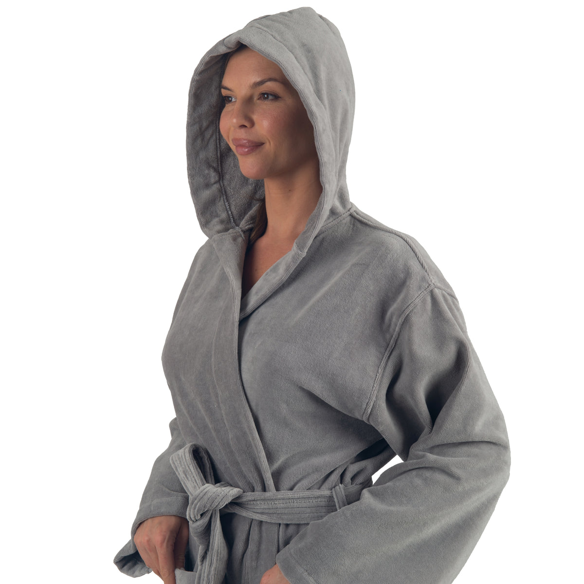 Alpine Swiss Stacy Women Hooded Bathrobe Cotton Terry Cloth Robe for Women Super – Gray