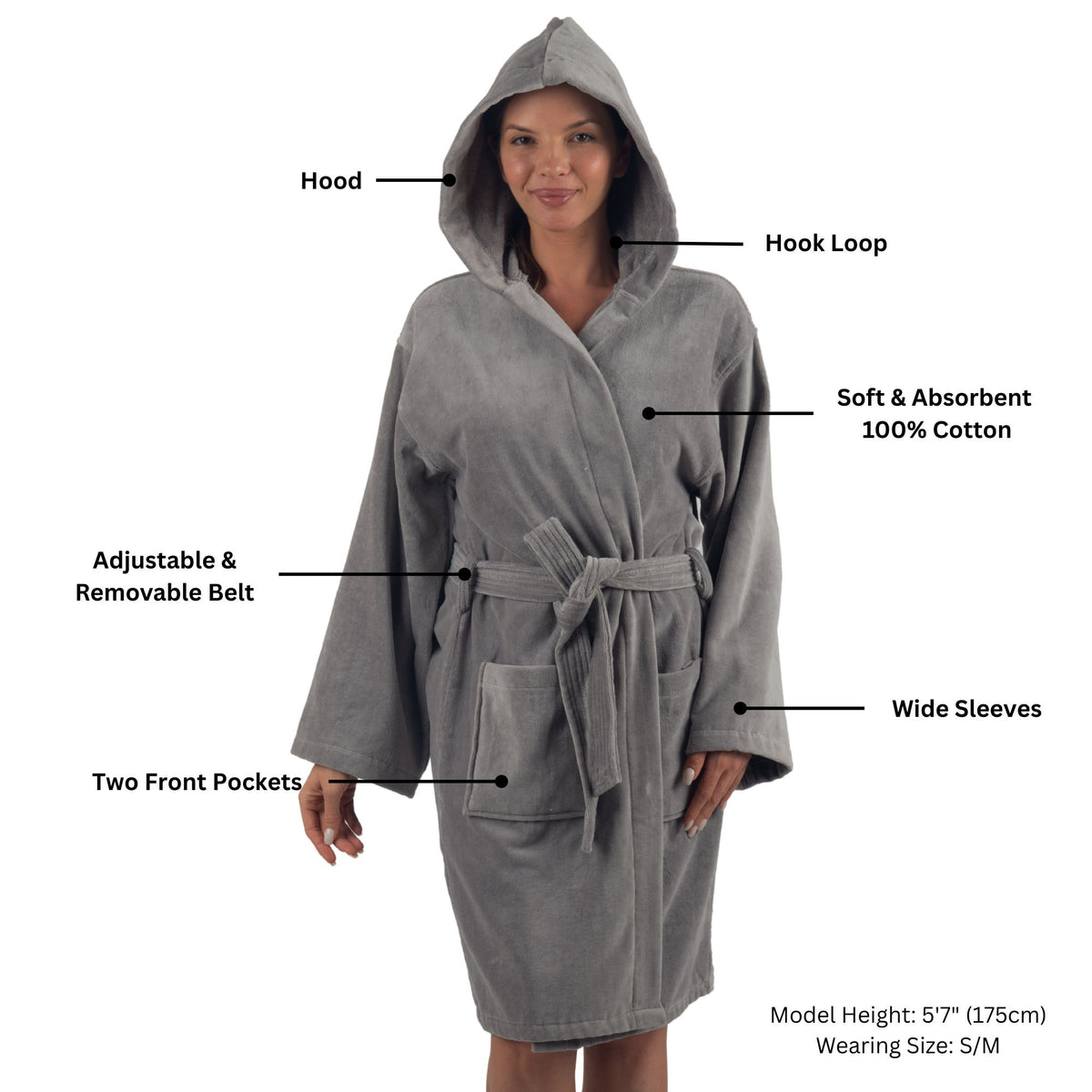 Alpine Swiss Stacy Women Hooded Bathrobe Cotton Terry Cloth Robe for Women Super – Gray