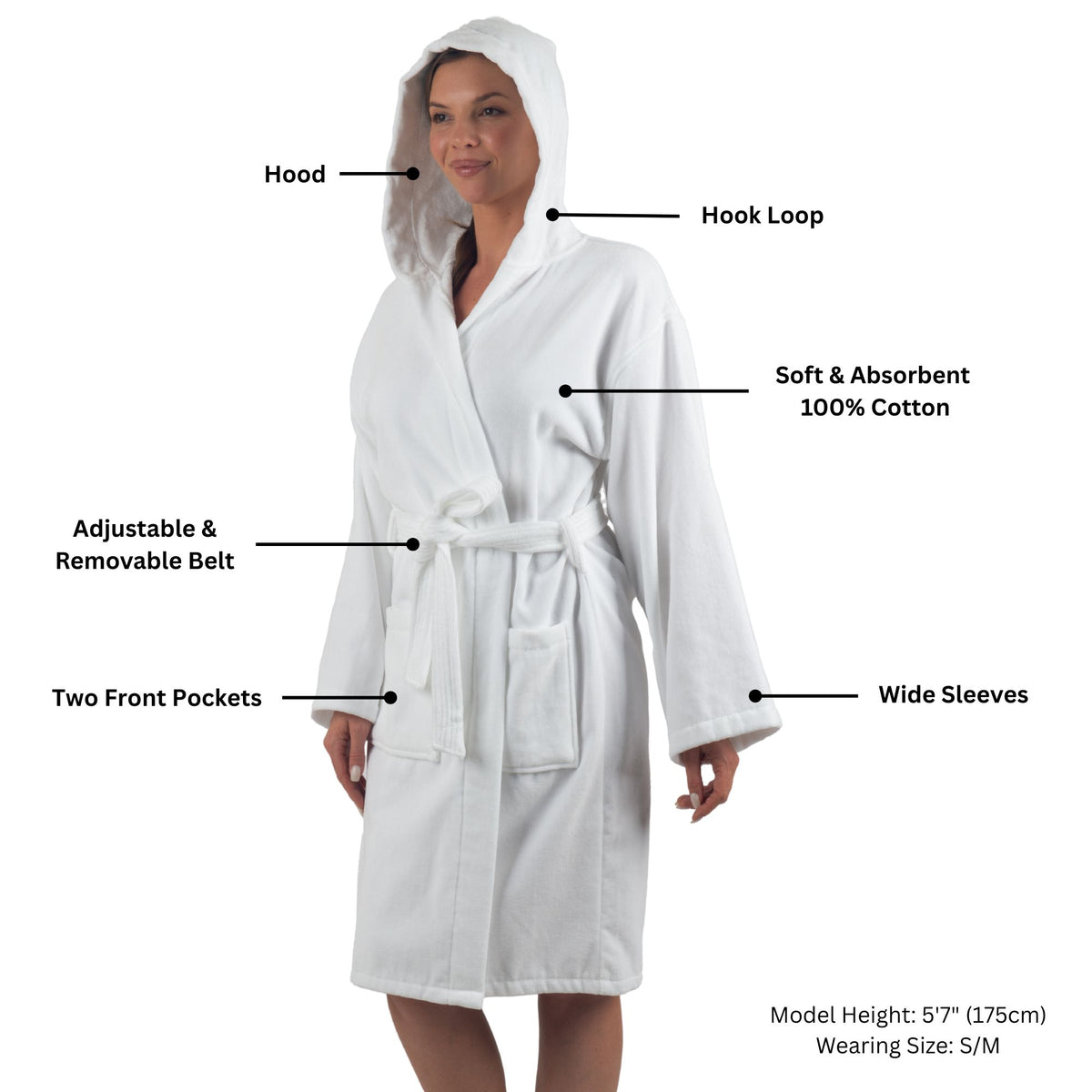 Alpine Swiss Stacy Women Hooded Bathrobe Cotton Terry Cloth Robe for Women Super – White