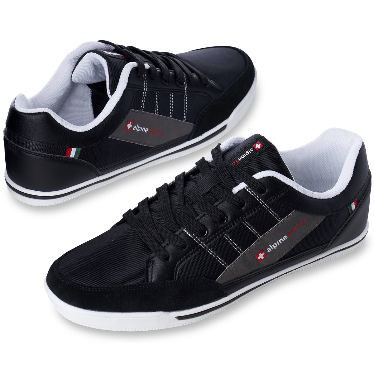Alpine Swiss Mens Retro Sneakers Euro Vintage Inspired Low Top Shoes Suede Trim – Black