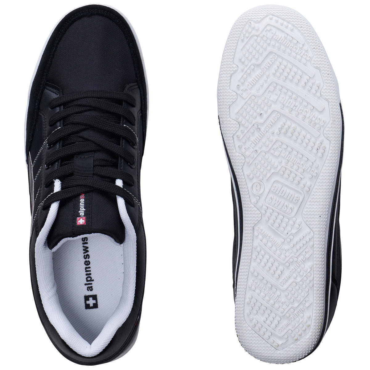 Alpine Swiss Mens Retro Sneakers Euro Vintage Inspired Low Top Shoes Suede Trim – Black