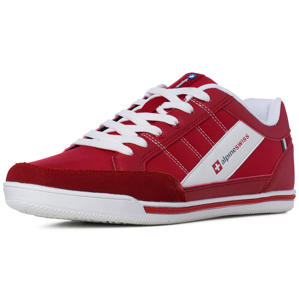 Alpine Swiss Mens Retro Sneakers Euro Vintage Inspired Low Top Shoes Suede Trim – Red