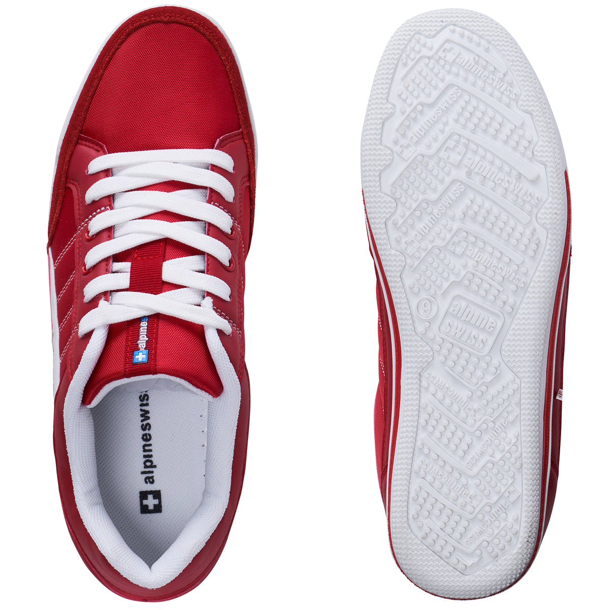 Alpine Swiss Mens Retro Sneakers Euro Vintage Inspired Low Top Shoes Suede Trim – Red