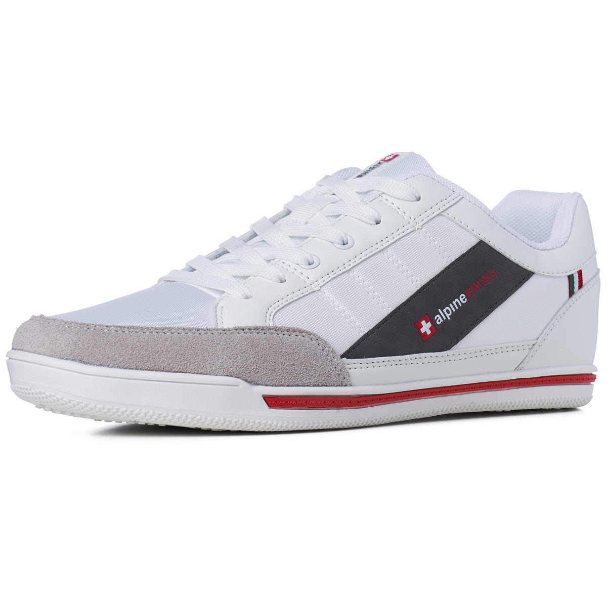 Alpine Swiss Mens Retro Sneakers Euro Vintage Inspired Low Top Shoes Suede Trim – White