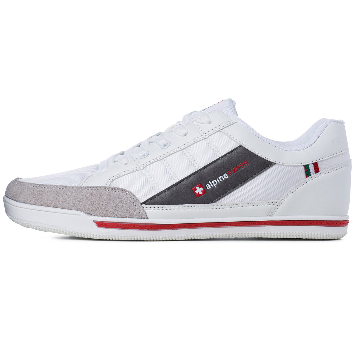 Alpine Swiss Mens Retro Sneakers Euro Vintage Inspired Low Top Shoes Suede Trim – White