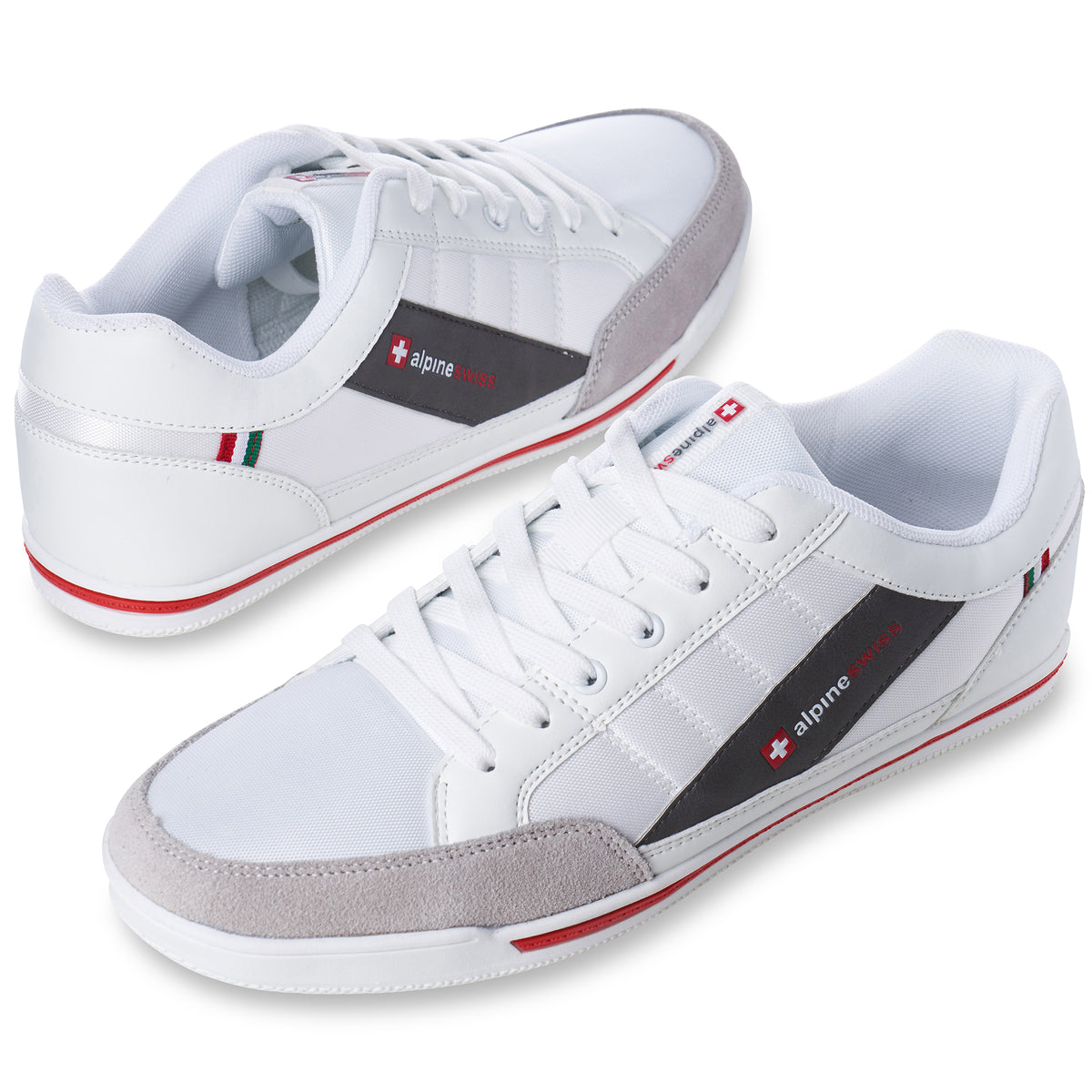 Alpine Swiss Mens Retro Sneakers Euro Vintage Inspired Low Top Shoes Suede Trim – White