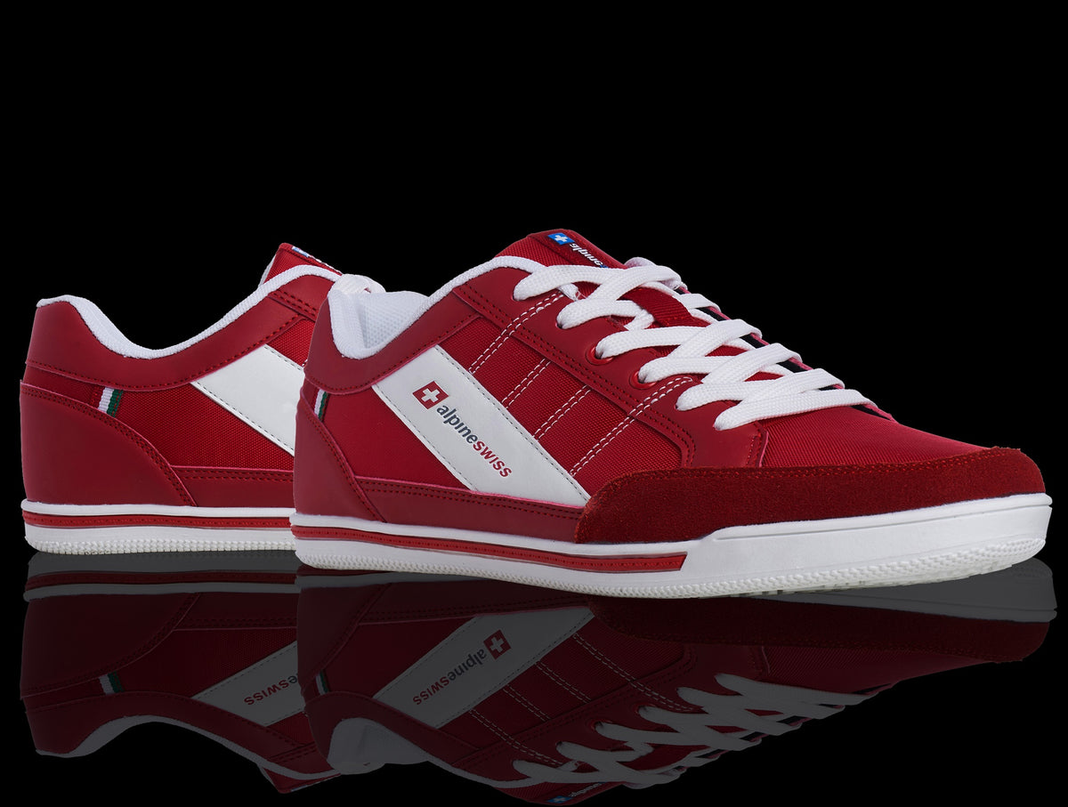 Alpine Swiss Mens Retro Sneakers Euro Vintage Inspired Low Top Shoes Suede Trim – Red