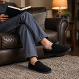 Alpine Swiss Wide Mens Slippers Steve Moccasin House Shoes Memory Foam Insole – Black