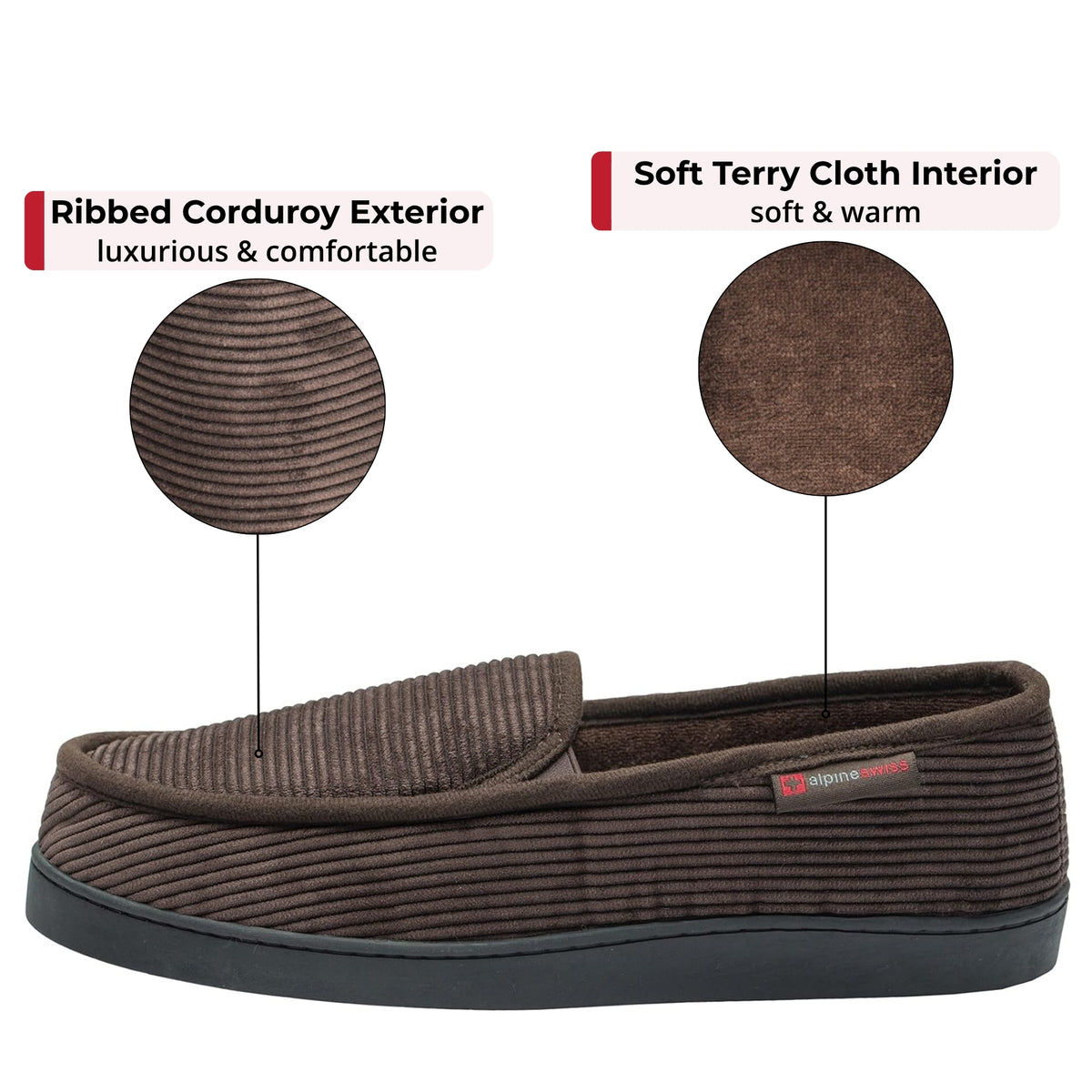 Alpine Swiss Wide Mens Slippers Steve Moccasin House Shoes Memory Foam Insole – Brown
