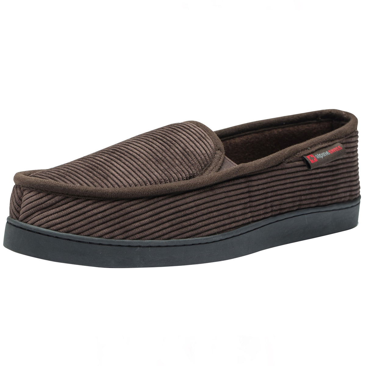 Alpine Swiss Wide Mens Slippers Steve Moccasin House Shoes Memory Foam Insole – Brown