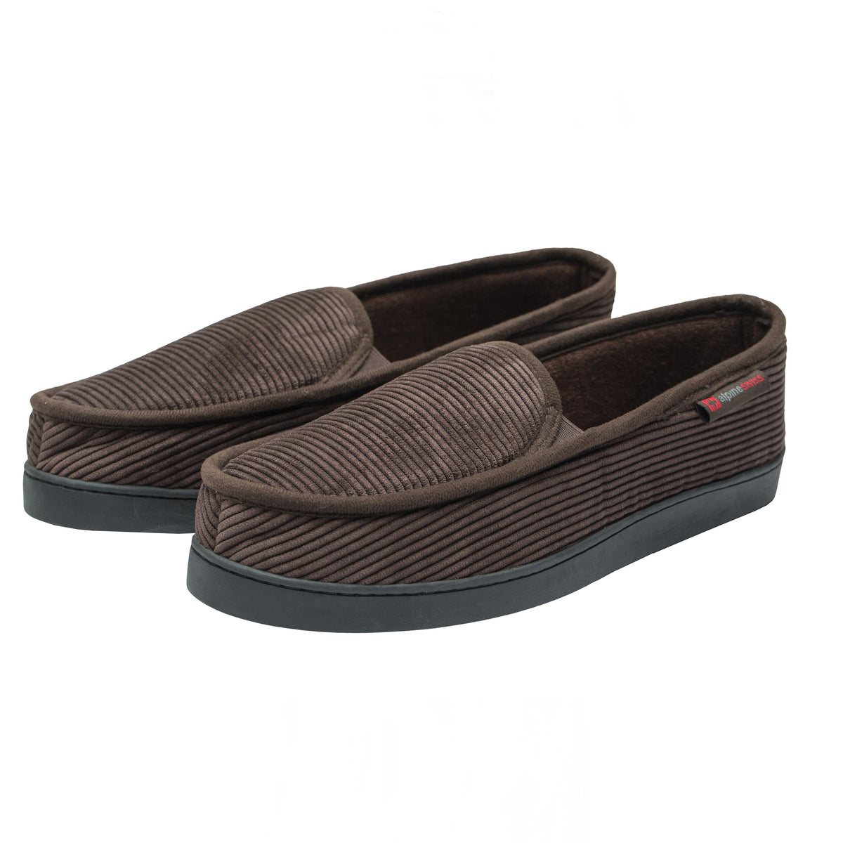 Alpine Swiss Wide Mens Slippers Steve Moccasin House Shoes Memory Foam Insole – Brown