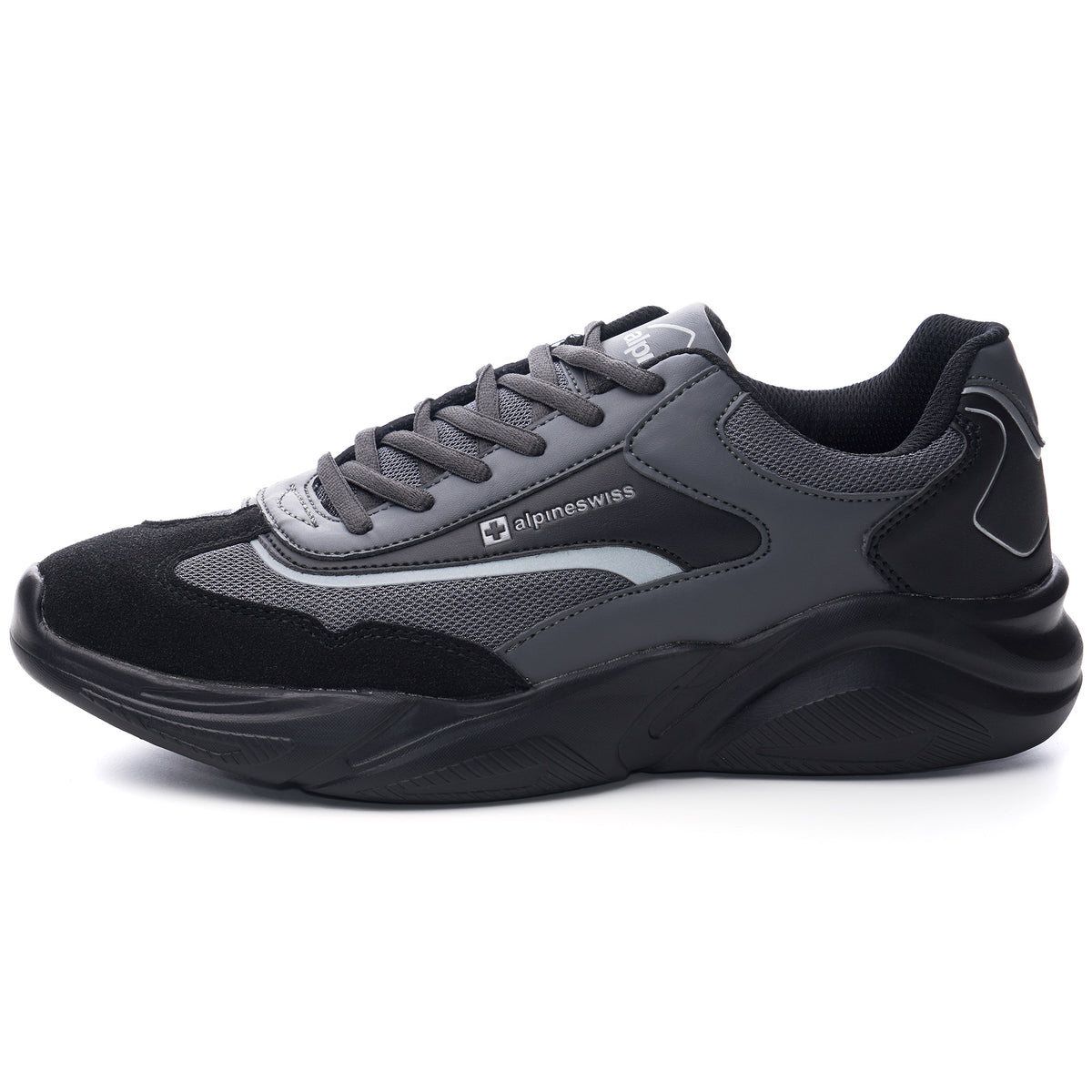 Alpine Swiss Stuart Mens Chunky Sneakers Retro Platform Dad Tennis Shoes – Black