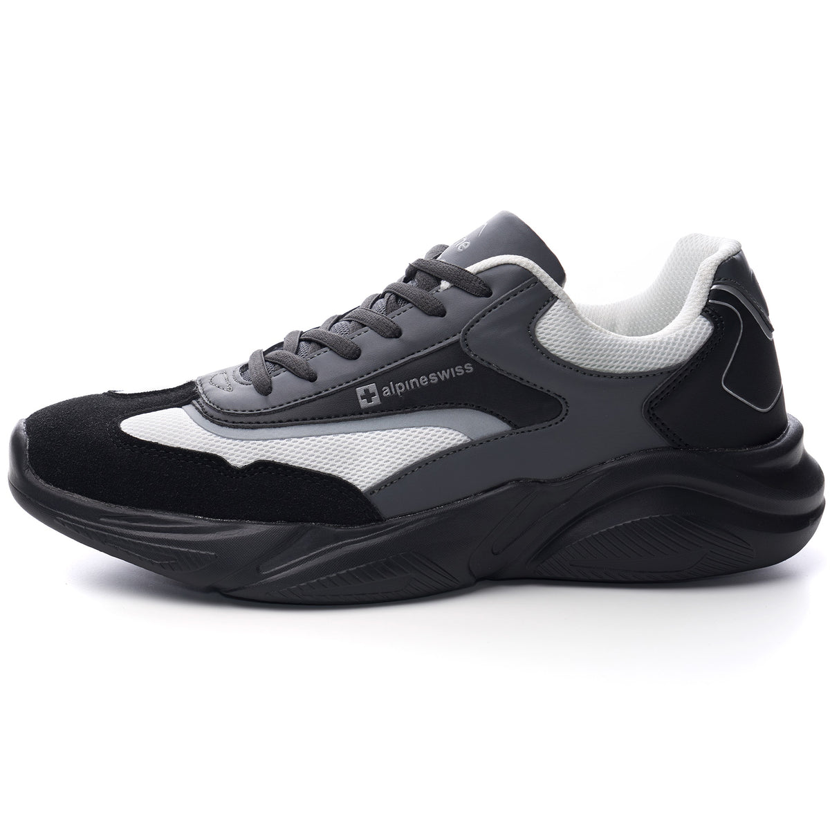 Alpine Swiss Stuart Mens Chunky Sneakers Retro Platform Dad Tennis Shoes – Black Gray