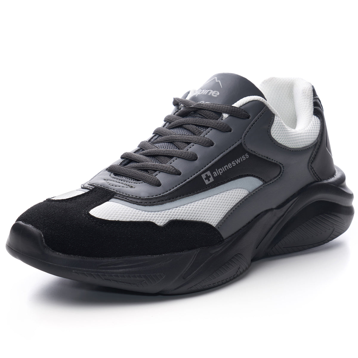 Alpine Swiss Stuart Mens Chunky Sneakers Retro Platform Dad Tennis Shoes – Black Gray