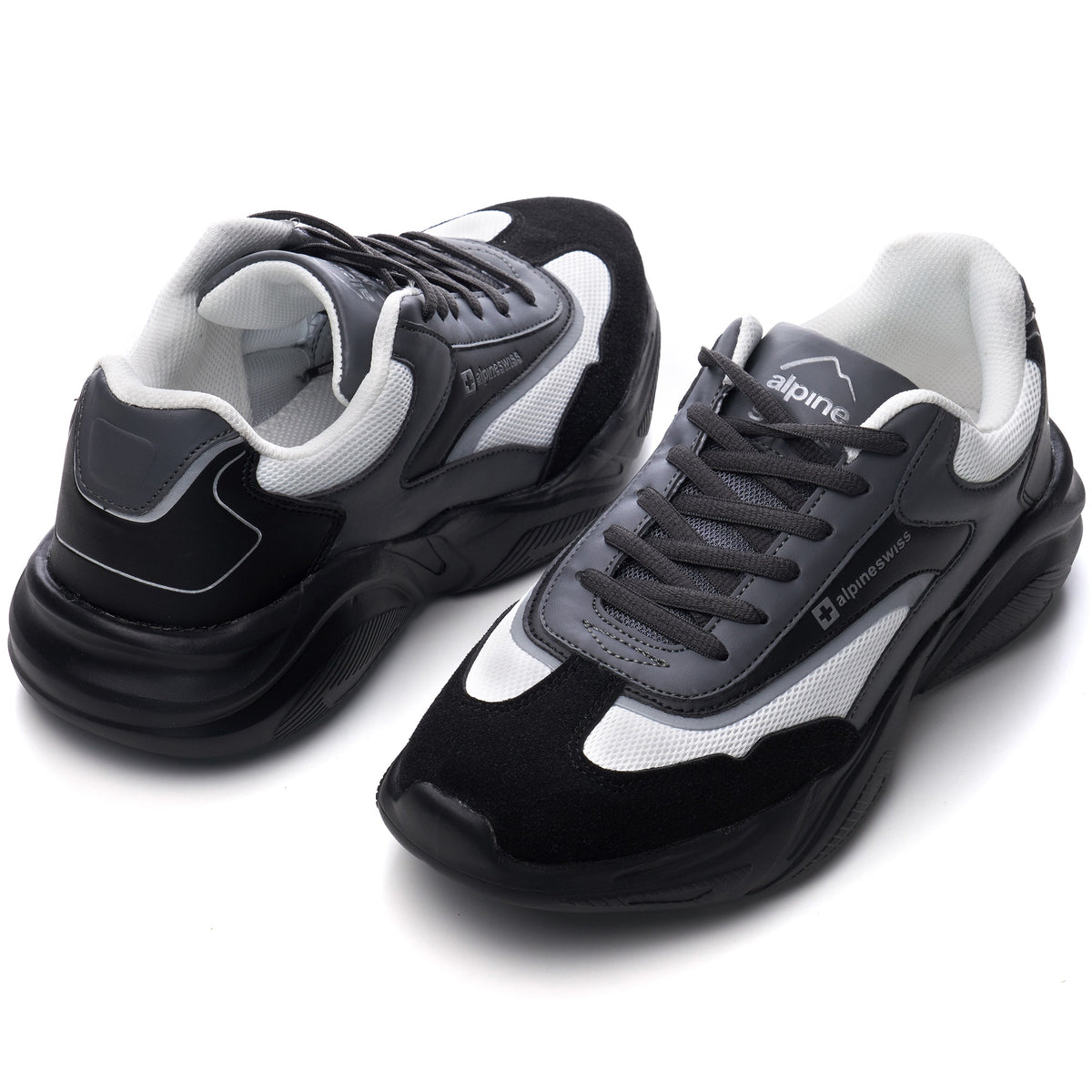 Alpine Swiss Stuart Mens Chunky Sneakers Retro Platform Dad Tennis Shoes – Black Gray