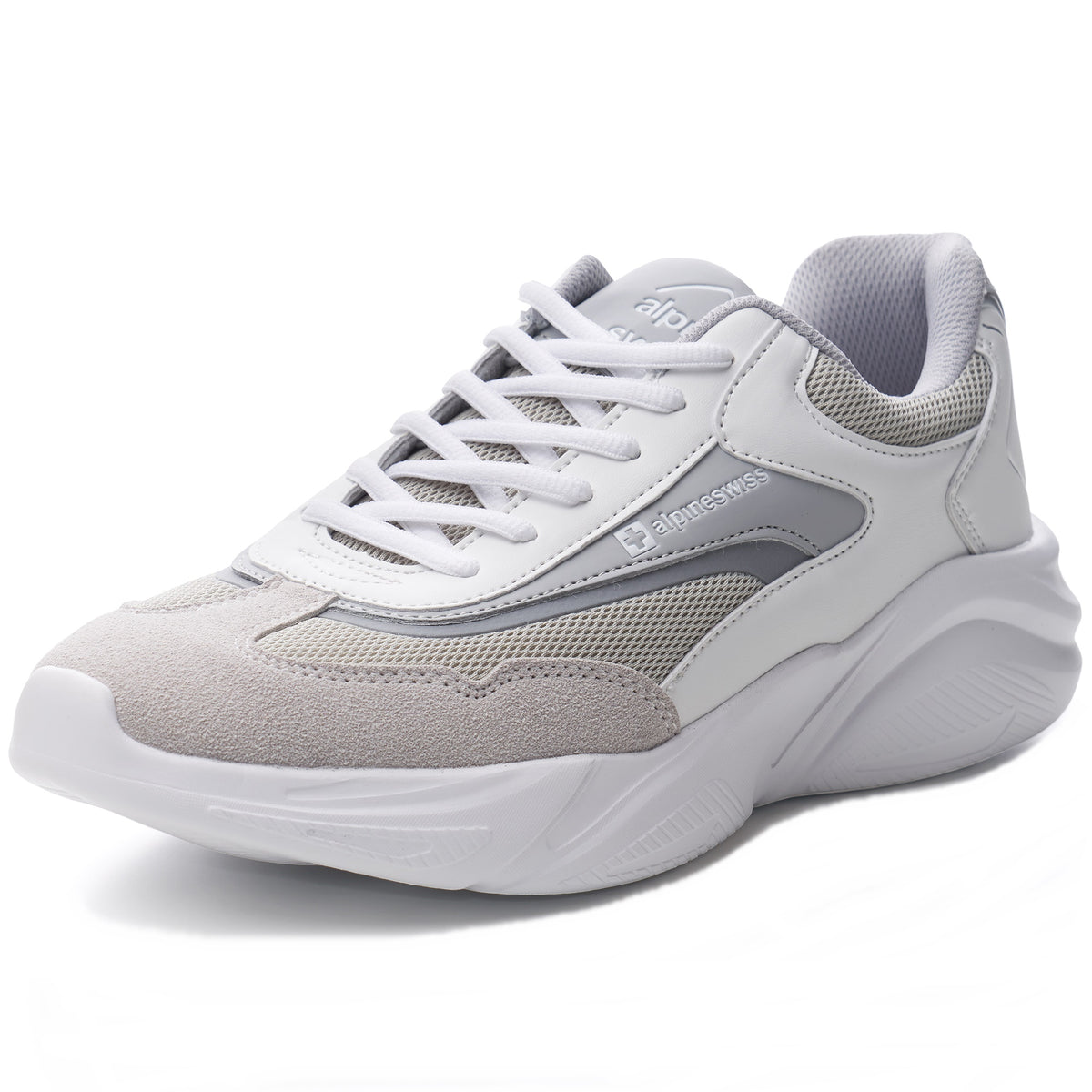Alpine Swiss Stuart Mens Chunky Sneakers Retro Platform Dad Tennis Shoes – White Gray