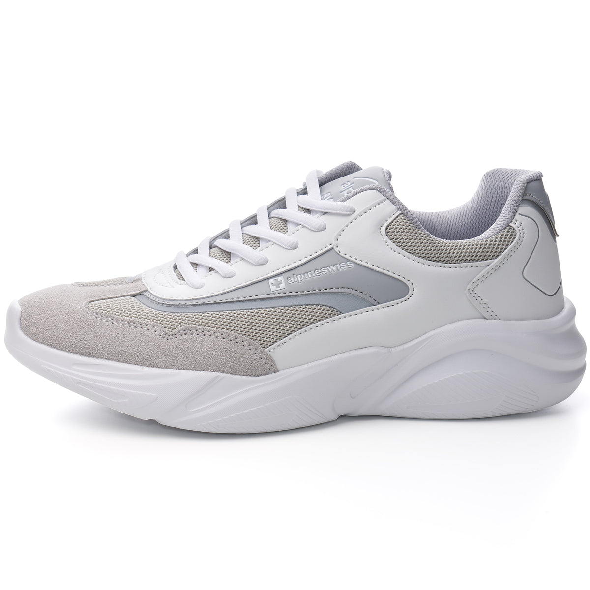 Alpine Swiss Stuart Mens Chunky Sneakers Retro Platform Dad Tennis Shoes – White Gray