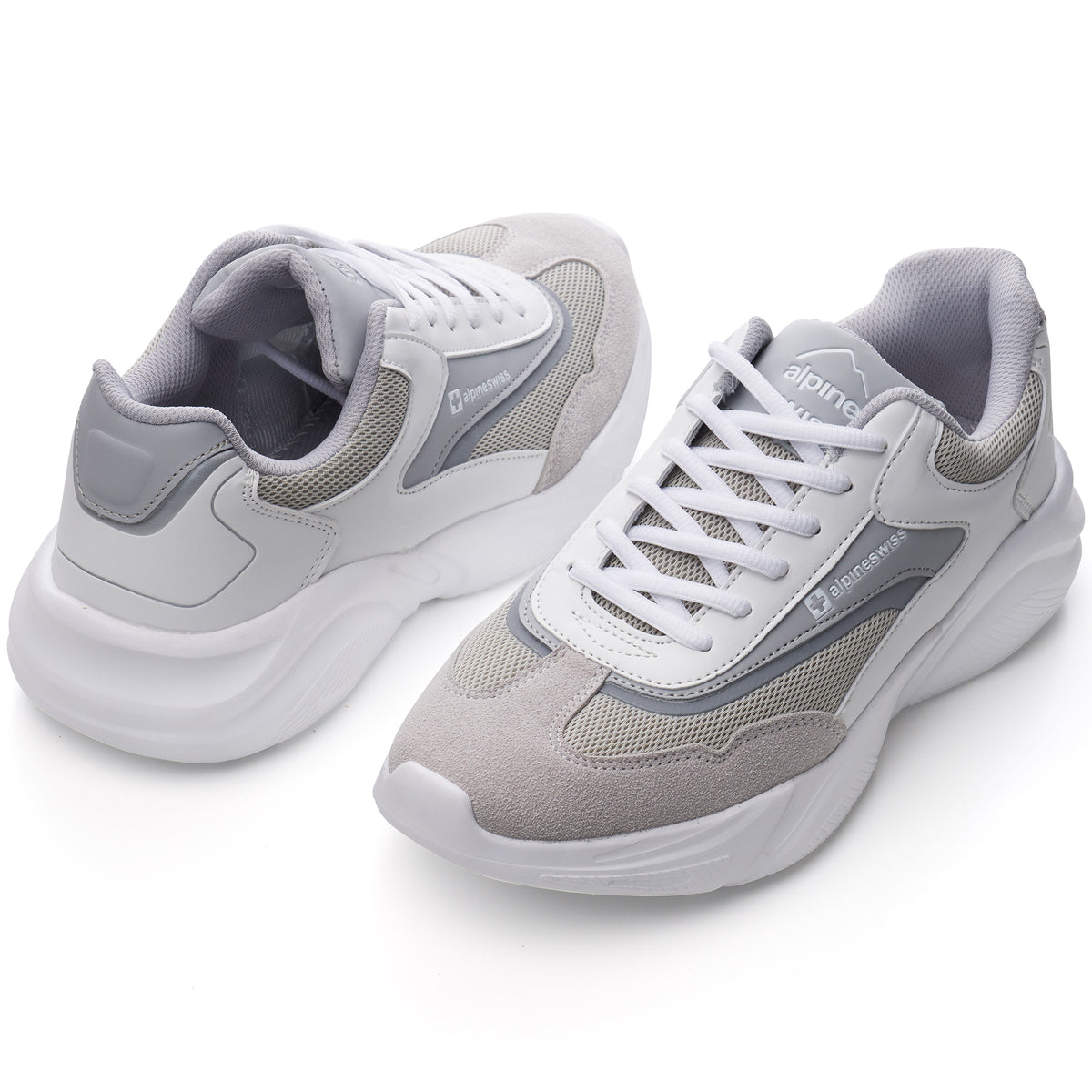Alpine Swiss Stuart Mens Chunky Sneakers Retro Platform Dad Tennis Shoes – White Gray