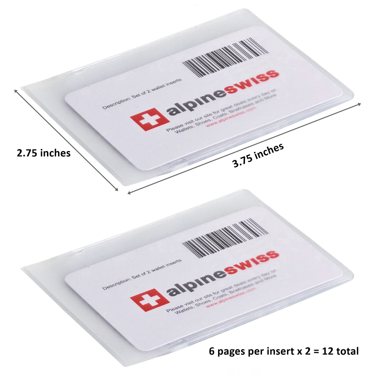 Alpine Swiss Set of 2 Wallet Inserts 6 Pages Credit Card Holder Picture Windows – Clear