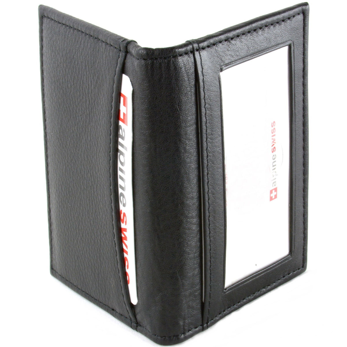 Alpine Swiss Thin Front Pocket Wallet Business Card Case 2 ID Window 6 Card Slot – Black