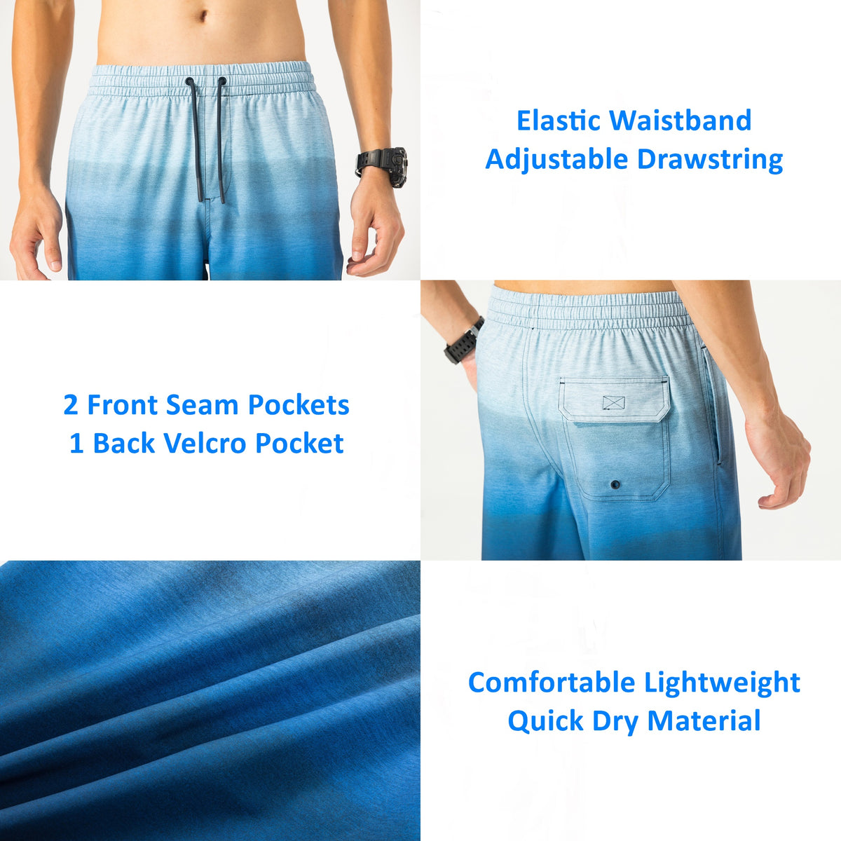 Alpine Swiss Mens Swim Shorts Beach Trunks Boardshorts Volley Shorts Quick Dry – Blue Boardshort