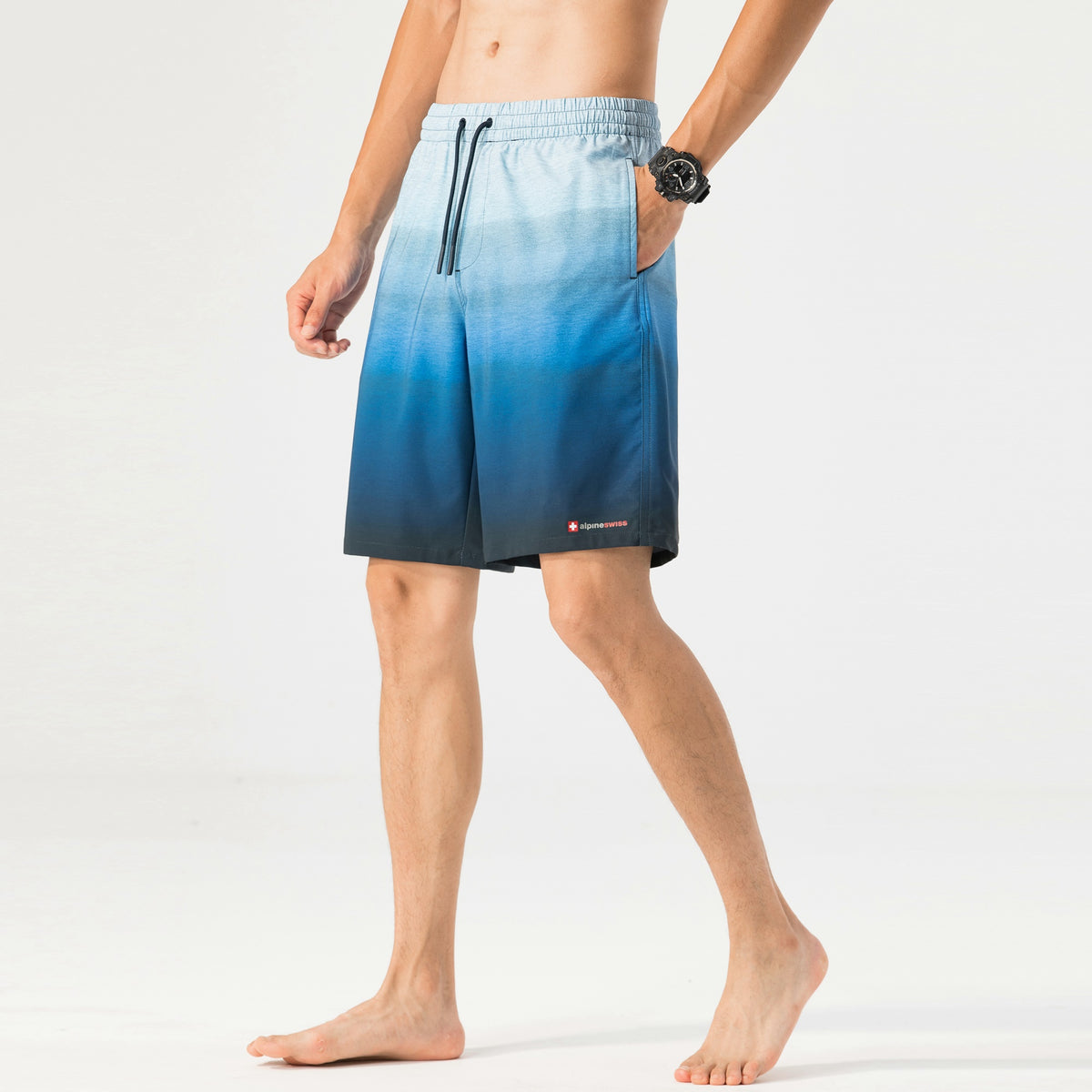 Alpine Swiss Mens Swim Shorts Beach Trunks Boardshorts Volley Shorts Quick Dry – Blue Boardshort