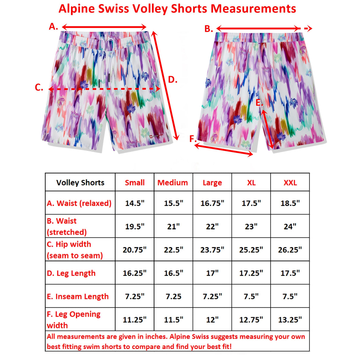 Alpine Swiss Mens Swim Shorts Beach Trunks Boardshorts Volley Shorts Quick Dry – Floral Volley Short
