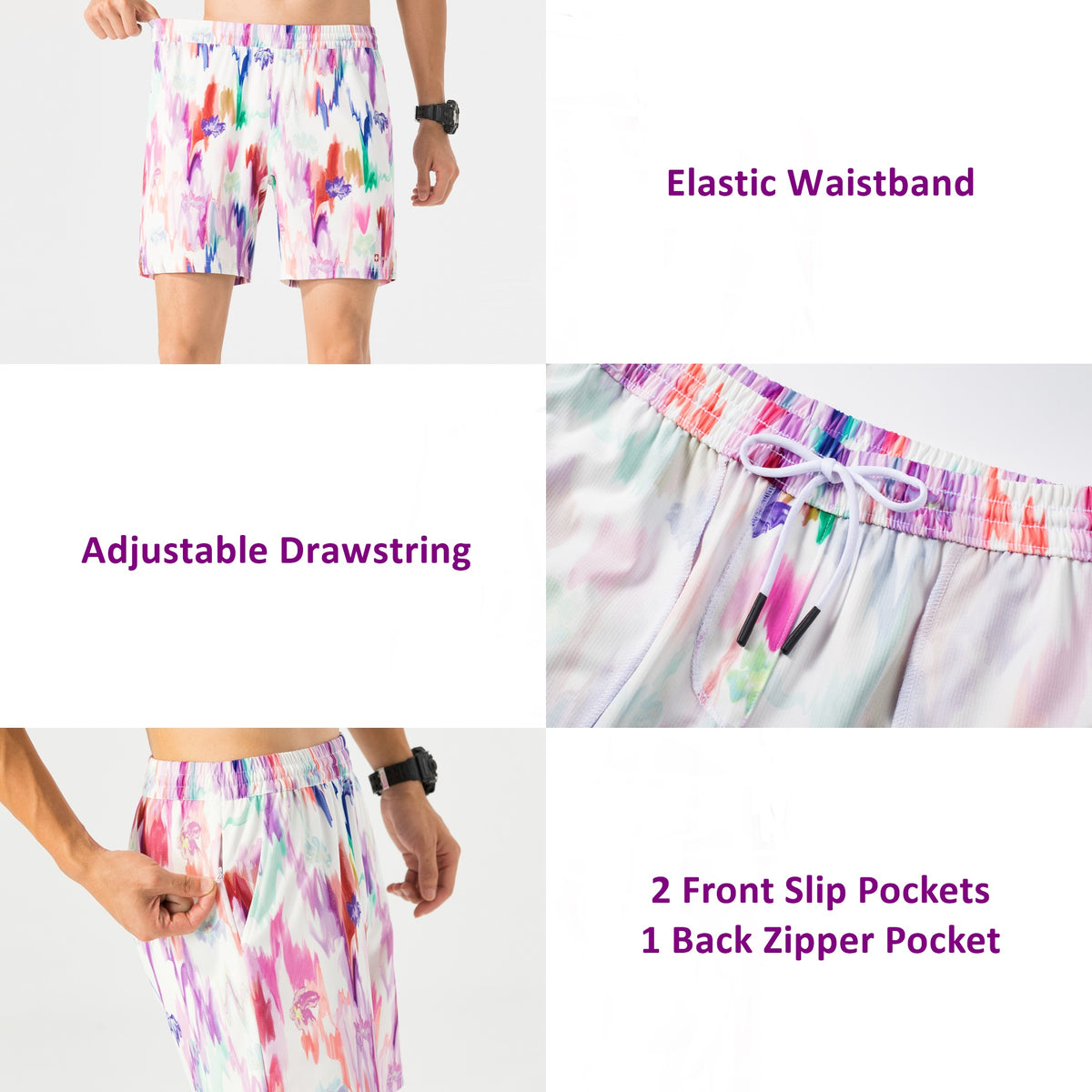 Alpine Swiss Mens Swim Shorts Beach Trunks Boardshorts Volley Shorts Quick Dry – Floral Volley Short