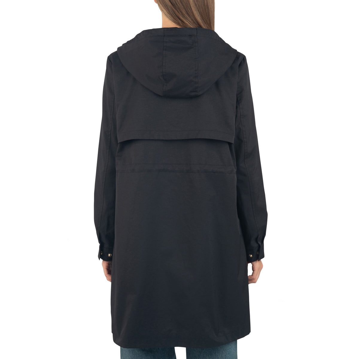 Alpine Swiss Womens Hooded Rain Jacket Long Raincoat Trench Coat Windbreaker – Black