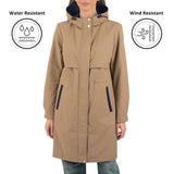 Alpine Swiss Womens Hooded Rain Jacket Long Raincoat Trench Coat Windbreaker – Tan