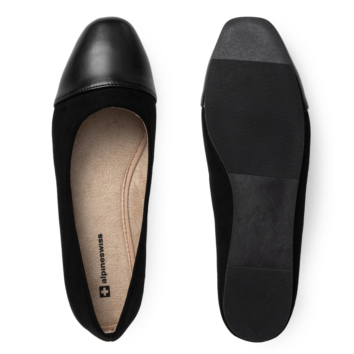 Alpine Swiss Tory Womens Square Toe Ballet Flats Cap Toe Slip On Comfort Shoes – Black
