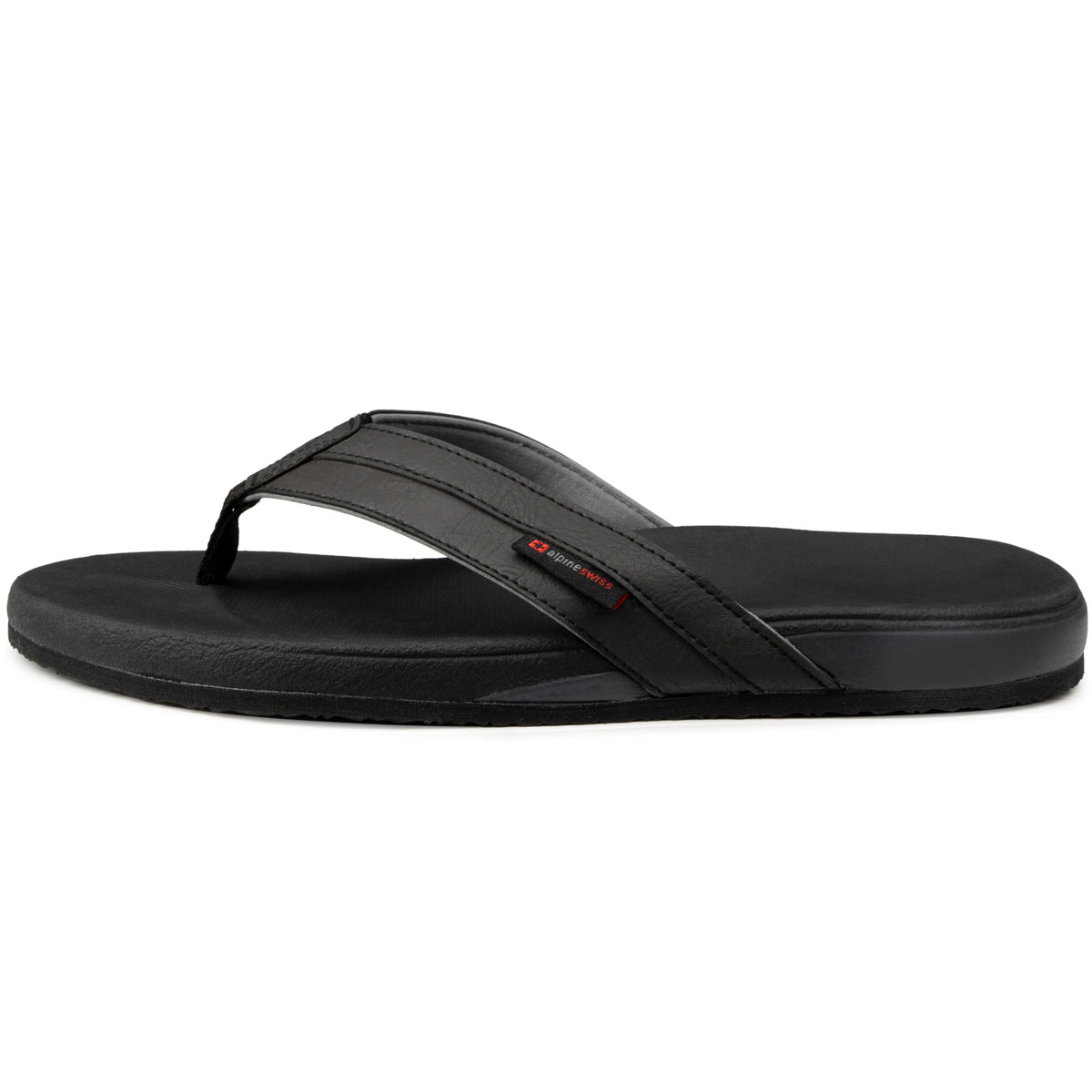 Alpine Swiss Trey Mens Flip Flops Cushion Thong Beach Sandals for Men Non-Slip Sole – Black
