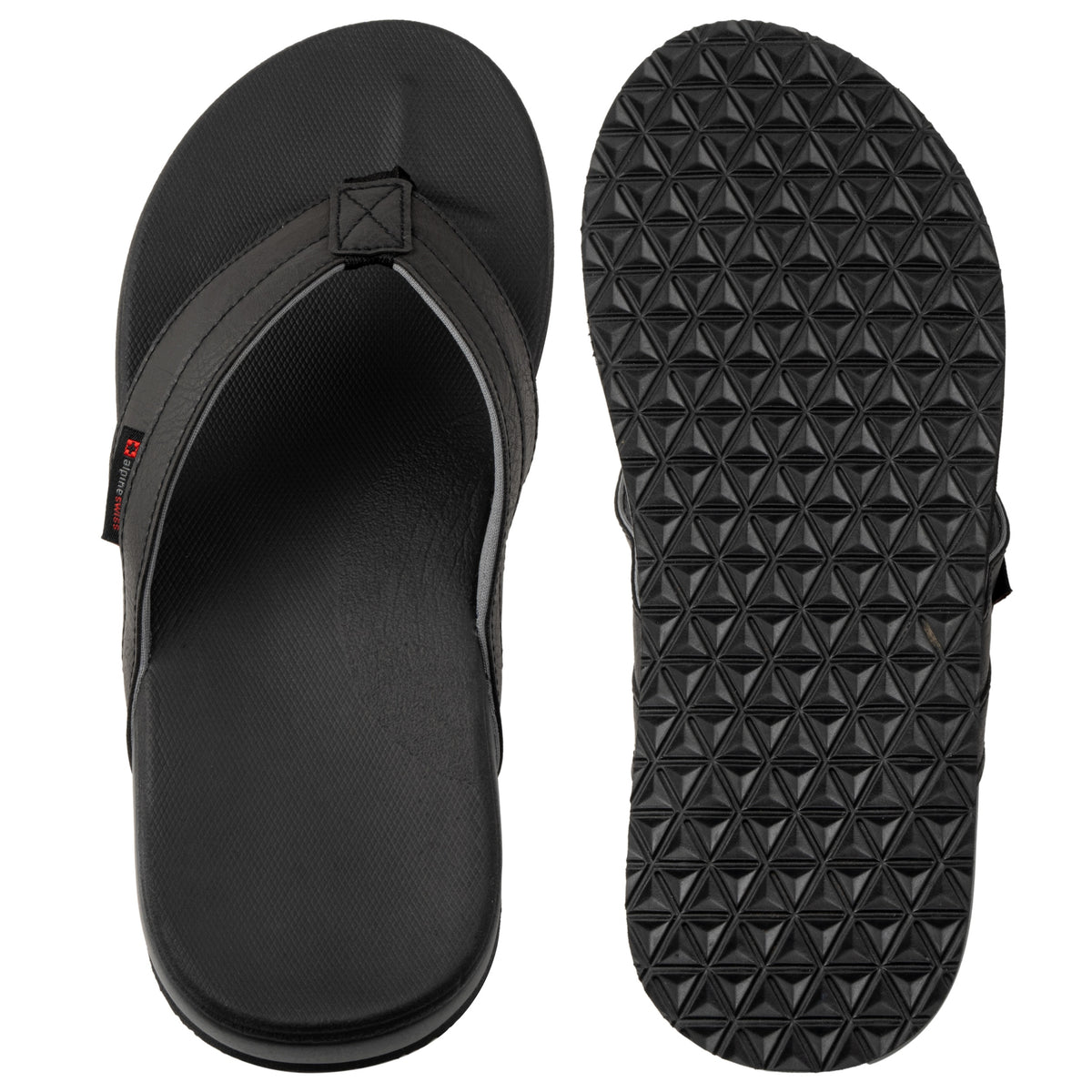Alpine Swiss Trey Mens Flip Flops Cushion Thong Beach Sandals for Men Non-Slip Sole – Black