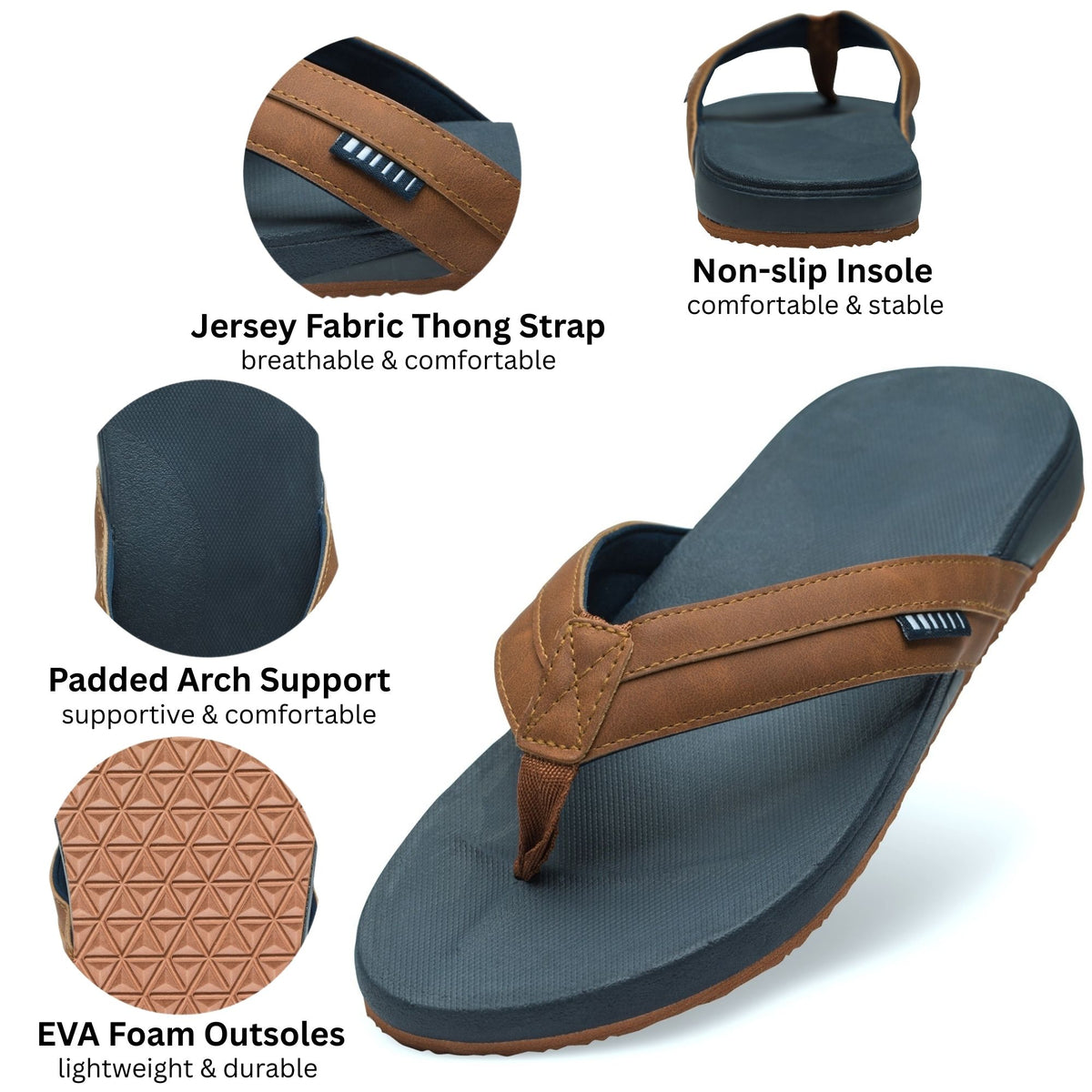 Alpine Swiss Trey Mens Flip Flops Cushion Thong Beach Sandals for Men Non-Slip Sole – Tan