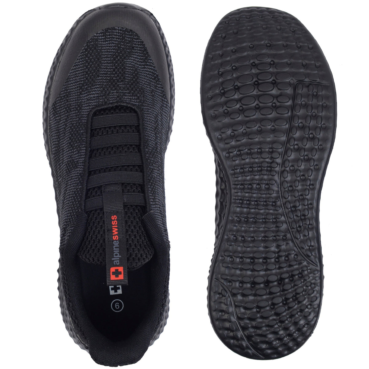 Alpine Swiss Mens Mesh Knit Slip On Sneakers Athletic Lightweight Tennis Shoes – Black