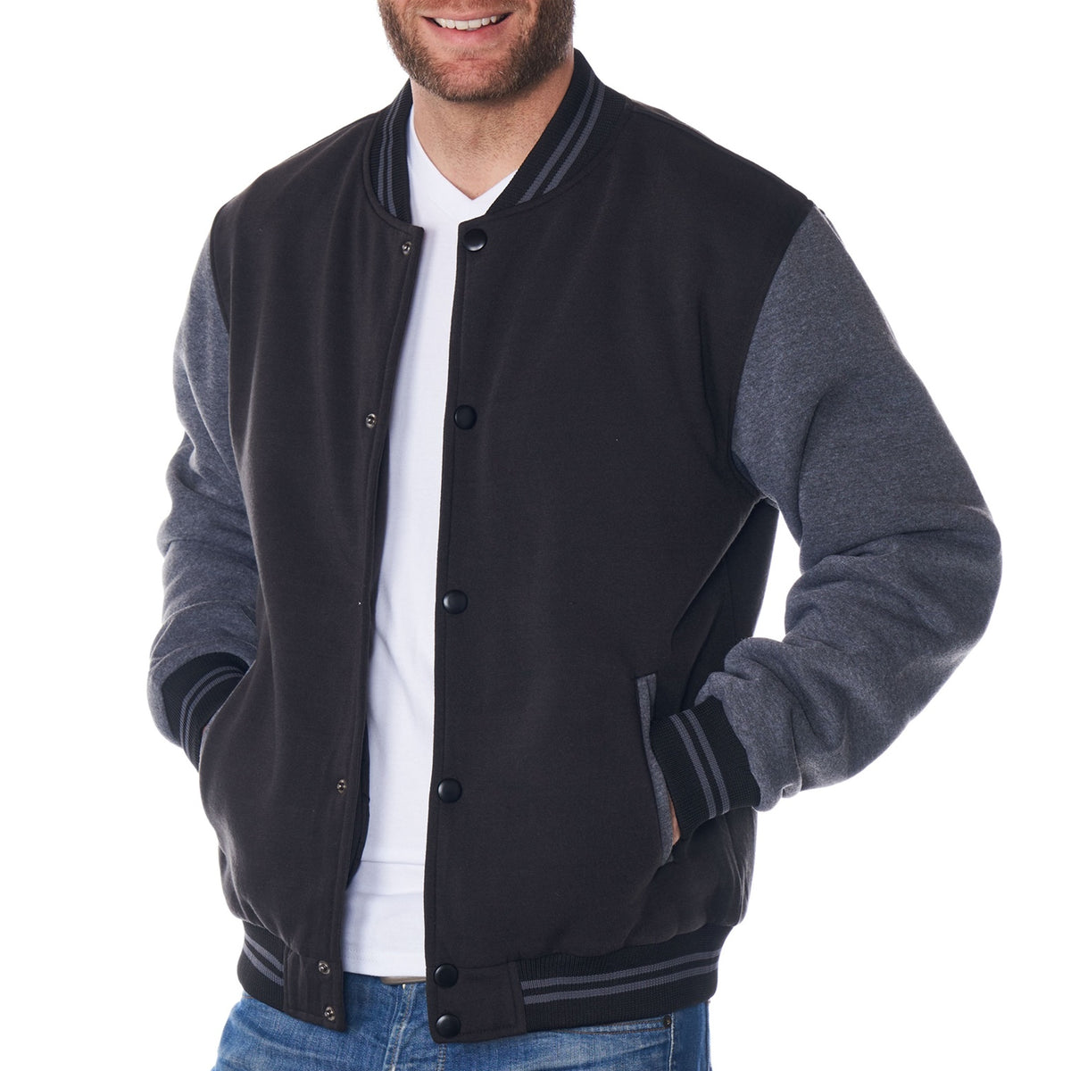 Alpine Swiss Tyler Men’s Varsity Jacket Classic Letterman Coat Baseball Bomber – Black Gray