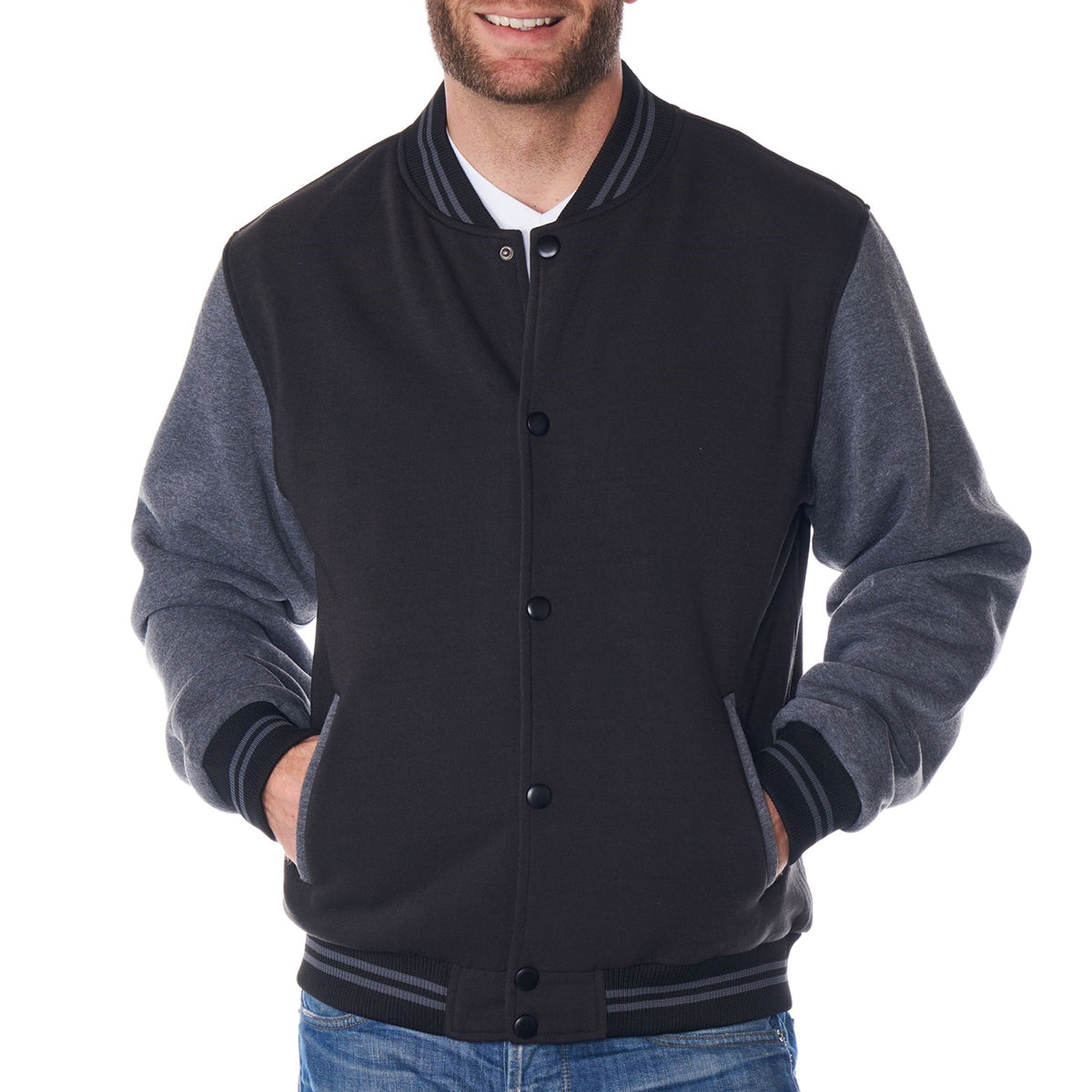 Alpine Swiss Tyler Men’s Varsity Jacket Classic Letterman Coat Baseball Bomber – Black Gray